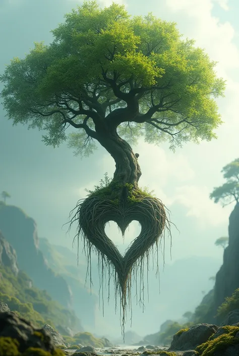 An upside down tree with a heart 