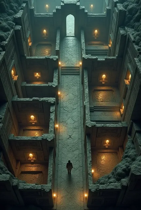 ancient undergound dungeon, tomb layout, seen from above, lot of rooms, lot of corridors,, coffins, dark, orthographic,