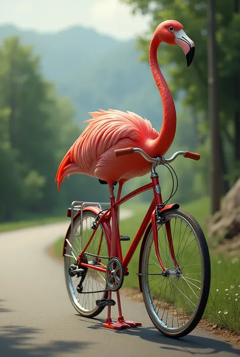 Bike,look like flamingo, realistic, road side, 