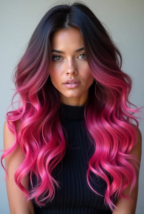 Wavy hair with pink highlights 