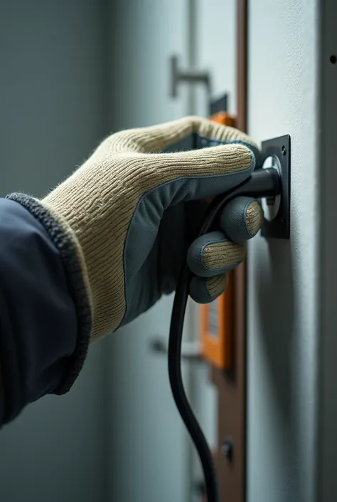 A hand unplugging a plug with its safety glove.
Grabbing the cable and disconnecting
