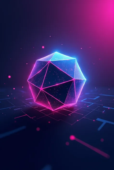 Logo digital guardians,  with twenty-sided dice background with purple color, pink and cyan