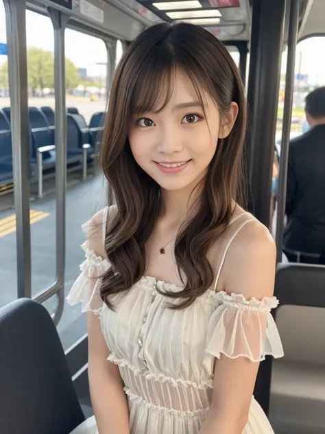 The whole body is visible, (Early autumn date), ((A very sweet and cute girly fashion style outfit decorated with sheer frills.:1.2)),
View the viewers, Japanese female university student, (One Woman:1.2), She is very beautiful, Glowing Skin, Perfect Face,...