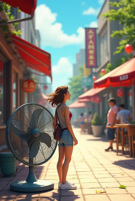 Fan blowing a breeze on the street 