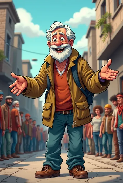 A homeless man .  He always helped the poor and encouraged them to move forward in life. in cartoon 
