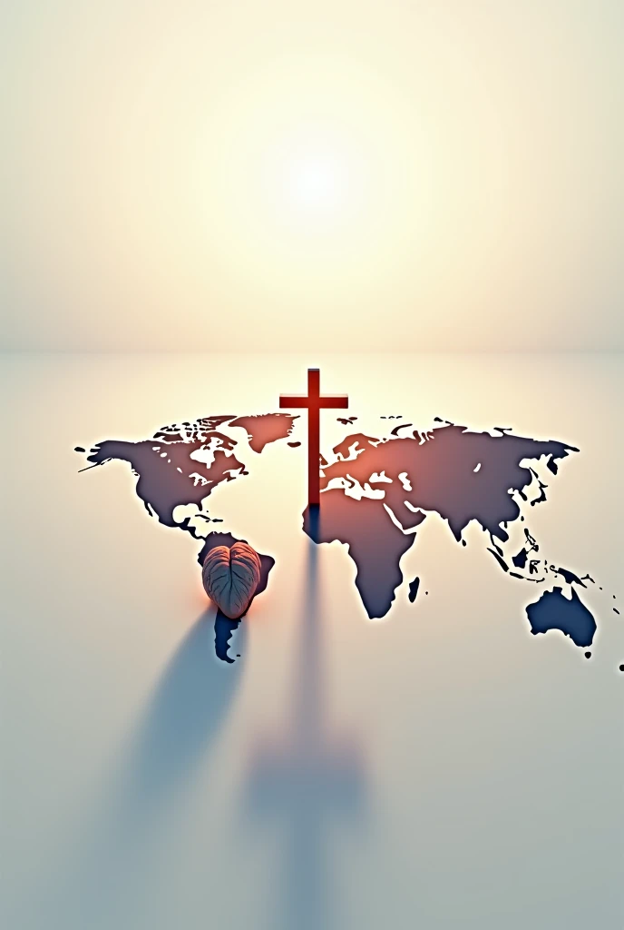 A cross, connected by a vital line to a brain connected to a heart in animated form, and attract the shadow of the continents