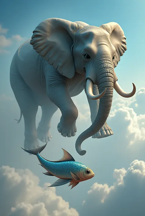 Flying fish with an elephant above it