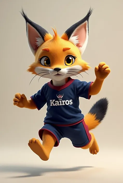 make a lynx mascot with a shirt in navy blue and wine colors with the kairós logo