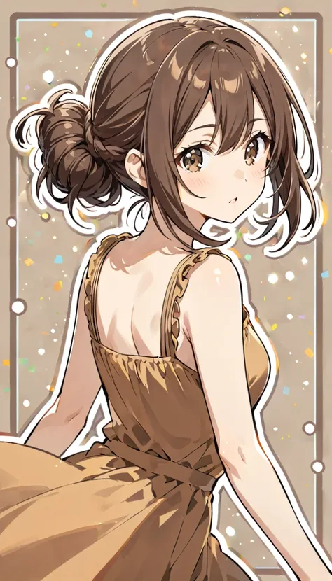 (appearance:brown hair＿shoulder-length hair＿low bun hair、hair with movement＿light brown eyes＿thin outline＿women&#39;s suits＿norm...