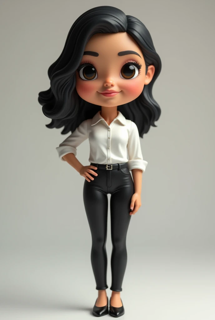 funko pop.  Woman of 38,catira with white shirt , black pants,black heels 