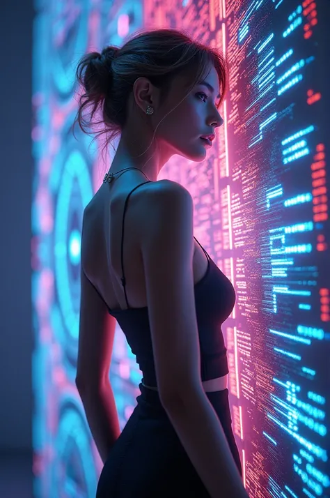 Sound wall with sensual woman in front of the sound wall 