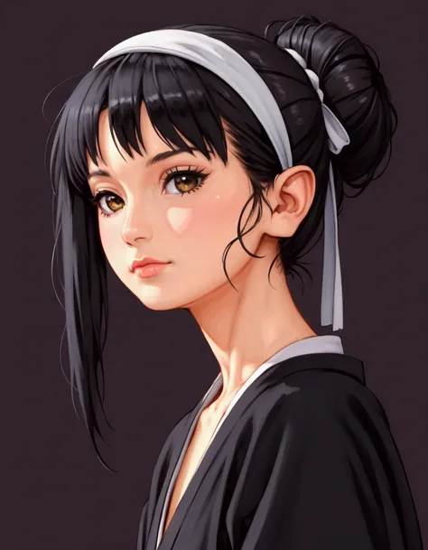 an anime character wearing black hakama with detached sleeves and a bow on her back, elf ears, a beautiful young woman with long...