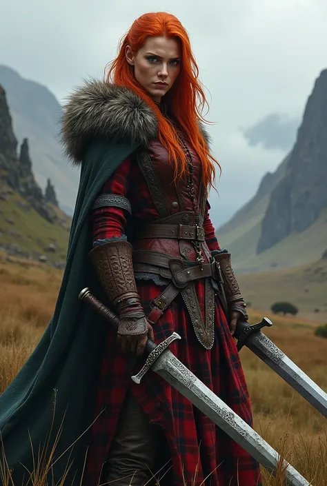 Beautiful red-haired female Scottish warrior 