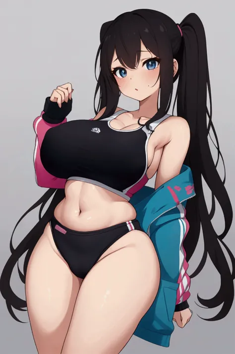 Cute and sexy girl without breasts big hips with sportswear and kawaii