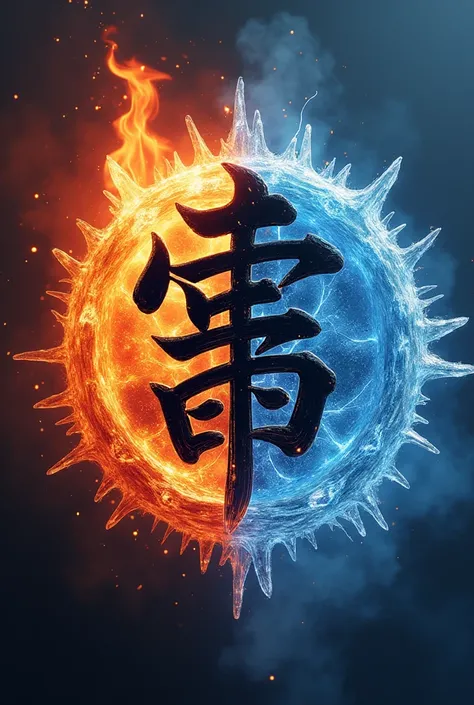 A stylezed logo with カマル in a fire/ice theme