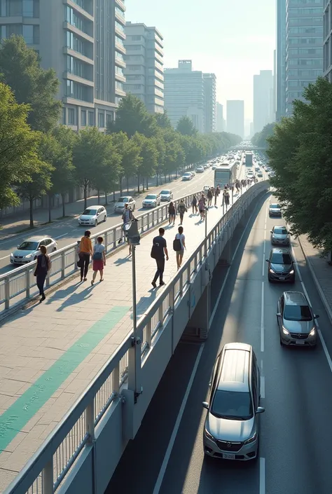 Footbridge for visually impaired people with sensors on a road 
 
