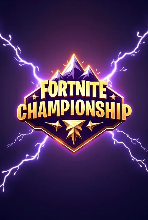 Create a very, very extravagant logo that contains thunder and lightning and has the name fortnite championship that has the colors purple, quite gold and white 