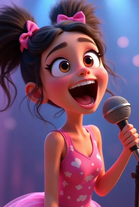 Animated image of a girl with a microphone and singing 