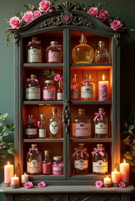 Create me a love medicine cabinet template with its elements 