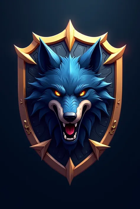 Create a shield of a wolf&#39;s head with the acronym 1B colors dark blue and gold less realistic 