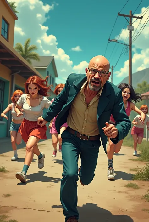 walter white running away from anime lolis