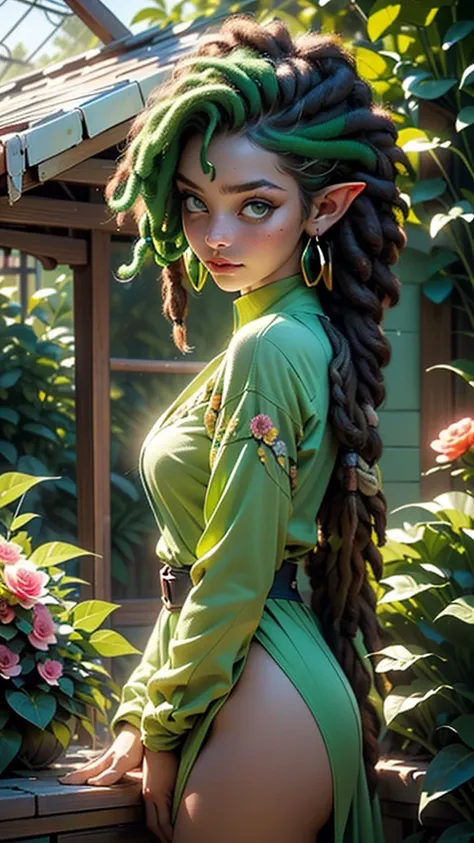 
cute  elf,(((little ,tiny little body,little))),((())),((anime elf  with extremely cute and beautiful green hair)), (((elf))), (((elf ears))),

(((flat chest))),((((green hair:1.35,messy green hair,braided green hair, (dreadlocks green hair:1.5),colored i...