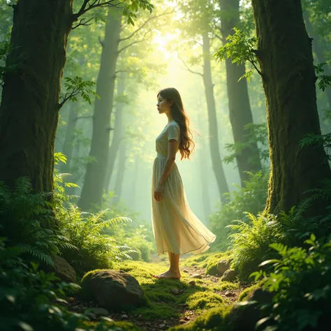 a young woman in the forest