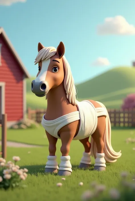 3d horse in baby clothes on the farm 