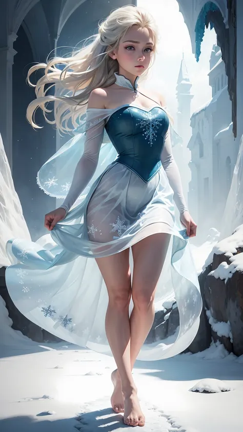 ((Full body photo, standing, feet on the ground))  (Best quality, Masterpiece), 1girll, Upper body, looking at viewert, Frozen, Elsa, White background