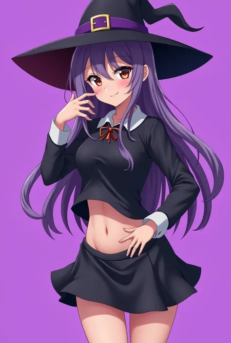 Anime character witch in short skirt showing her private parts, with purple background