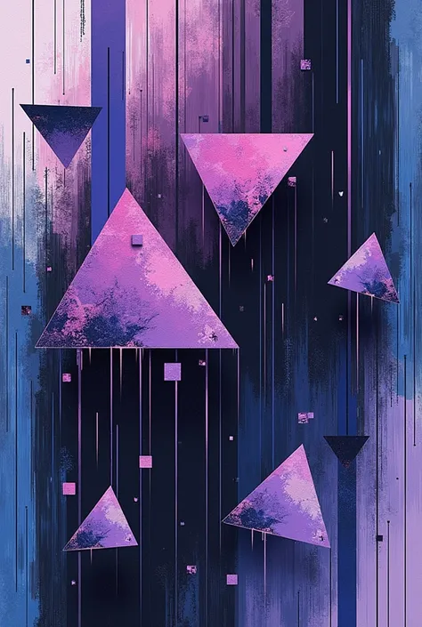 A work that is composed of purple triangles (some broken),  black lines and blue rectangles. The work would be inspired by a song of heartbreak, where sadness and roses are mentioned and it is inspired by Kandisky&#39;s style
