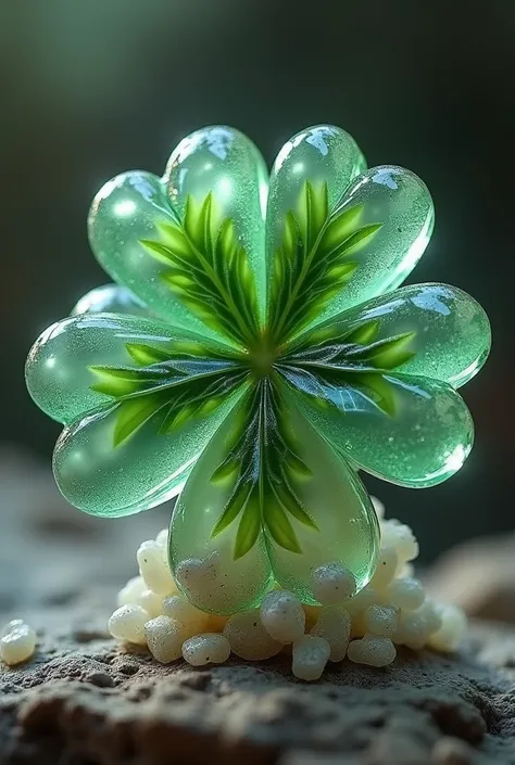 Four-leaf clover converted into minerals in crystalline form