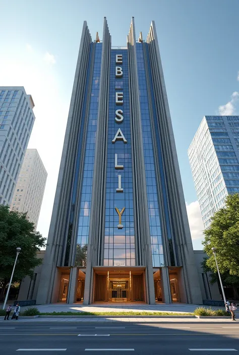 I want to create the design of Ebsa Aliyi written in the front view of top building  