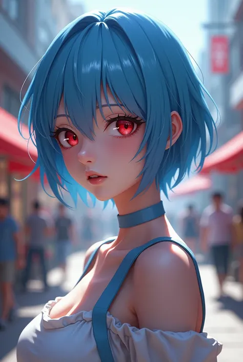 A stunningly hot and sexy depiction of Rei Ayanami in a real world setting, digital painting, digital illustration, extreme detail, digital art, 4k, ultra hd, Anna Dittmann, hyperrealism, polished, beautiful, radiant, vibrant, photorealistic, Intricate Pho...