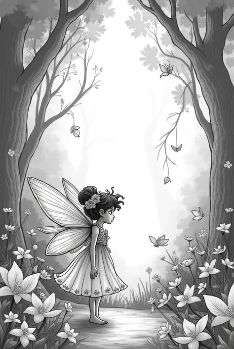 I need you to create a short comic about a fairy and for the images to be black and white drawings so I can print them easily.
 