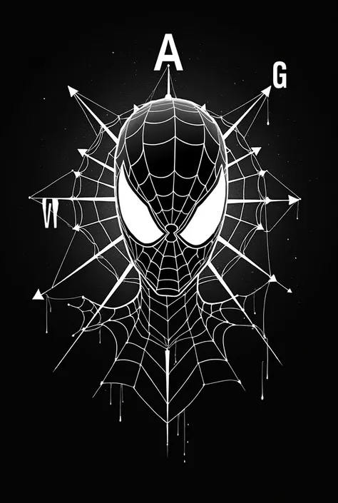 white lines forming Spider-Mans mask and in the background webs forming a compass with directions to A and G