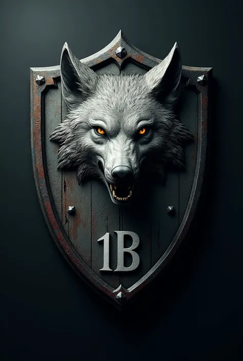 Create a shield with a wolf&#39;s head with the acronym 1B in white 