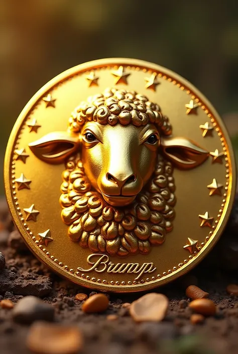 Shiny Golden coin with sheep head logo on it and sheep written on it