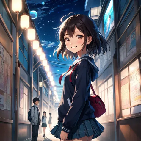 A masterpiece, boldly drawn anime style illustrations, detailed, humorous and crazy, unrealistic otherworldly, cinematic lighting, 1girl, Japanese woman, she is a beautiful high school girl. In this world full of things and memories, she seems lost and at ...