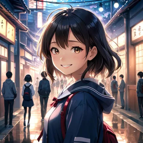 A masterpiece, boldly drawn anime style illustrations, detailed, humorous and crazy, unrealistic otherworldly, cinematic lighting, 1girl, Japanese woman, she is a beautiful high school girl. In this world full of things and memories, she seems lost and at ...