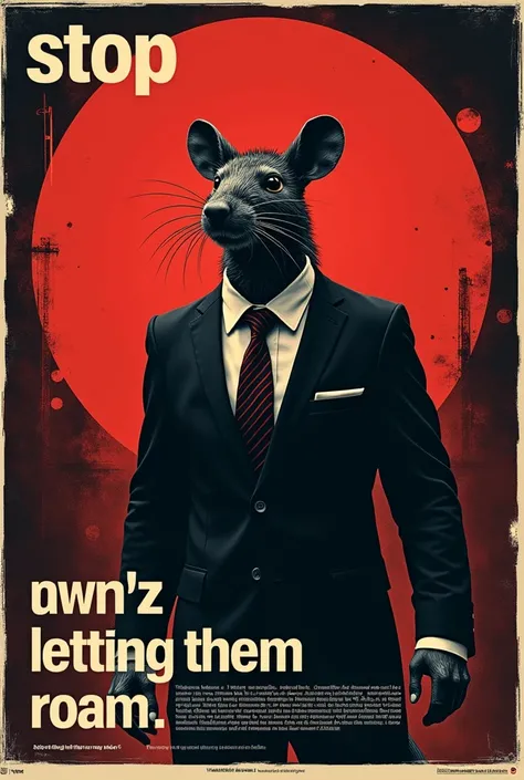 Poster DesignTitle: "Corruptor: The Suited Rat"Main Image:A rat wearing a suit and tie.Apply a posterize effect to create a bold, graphic look with clear color blocks.Background:Dark colors with high contrast, like red and black, to emphasize danger.Additi...