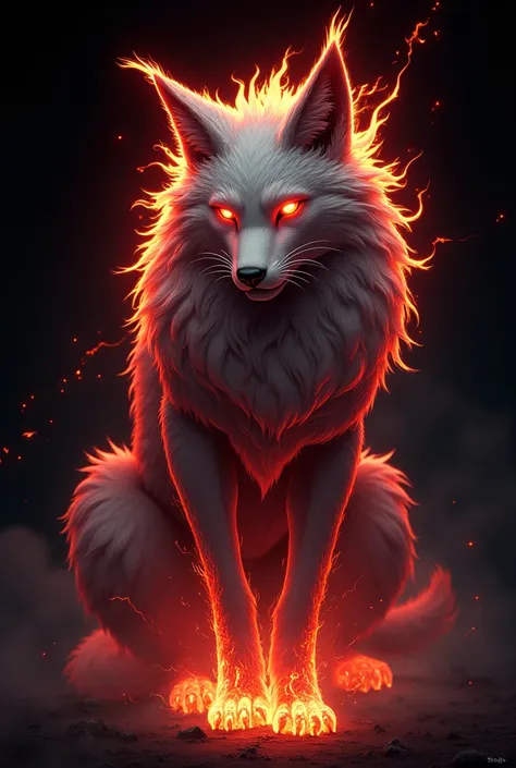  Lynx-Wolf- A cross between a lynx and a wolf, blending the lynx’s feline grace with the wolf’s pack mentality, size, and ferocity. This hybrid would have glowing red eyes and fur tipped with flame-like patterns. But make it look like its outline is aura, ...