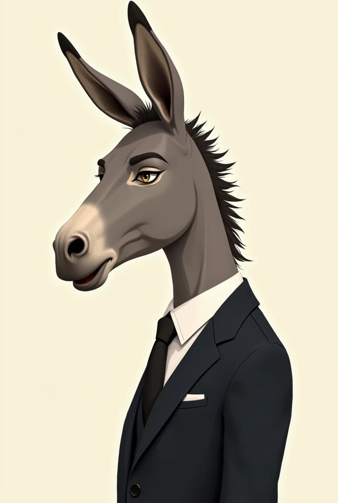 anime type, a full-bodied humanoid donkey, fits to feet, elegant middle class and pretentious etiquette. His gaze to the right, This is your profile image.