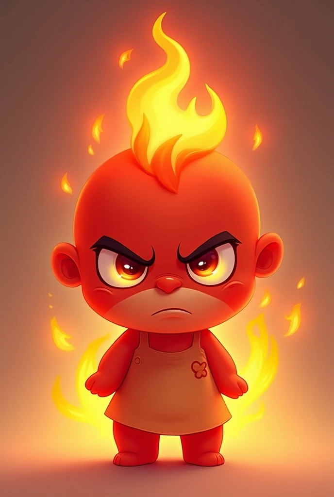 angry red full body baby with flame on head that is cute cartoon baby with girl dress