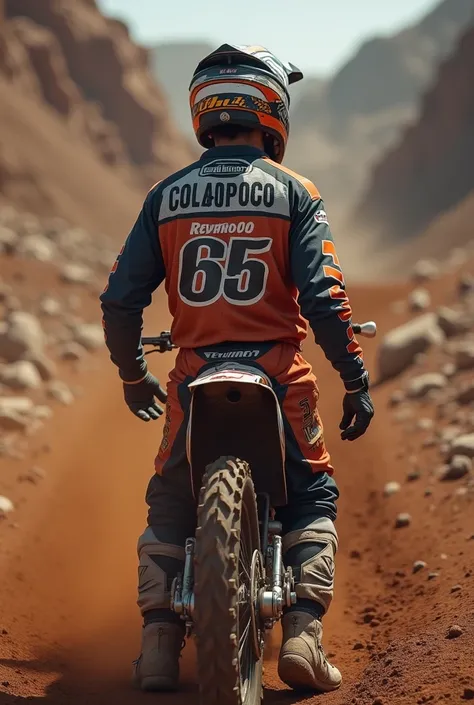 Images of a motocross racer with the last name Egüez from behind without a motorcycle