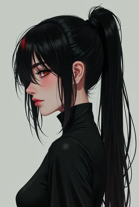 **Appearance:**
- Height: 1,90m - Hair: far away, tied in a ponytail with the ends messy. The top of the hair has three strands on the right side of the head., half disordered. on the left side, has two strands: a long one covering the ear and another one ...