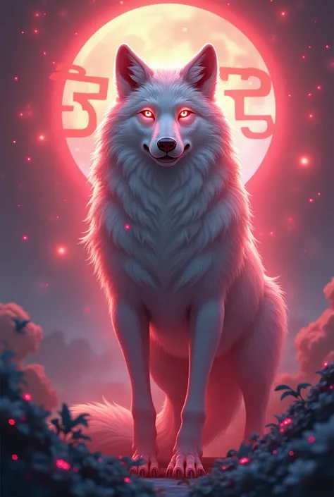 I want to create an animated wolf with white and red colors, and the number 5039 