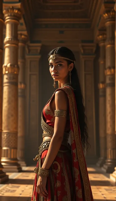 Cleopatra, aged 18, taking the throne of Egypt amidst political turmoil and under the growing influence of Rome, in a dramatic and tense scene with Egyptian and Roman influences, hyper-realistic, photo realism, cinematography -- ar 9:16