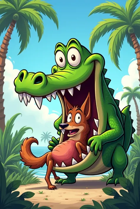 
Crocodile eating coyote in cartoon