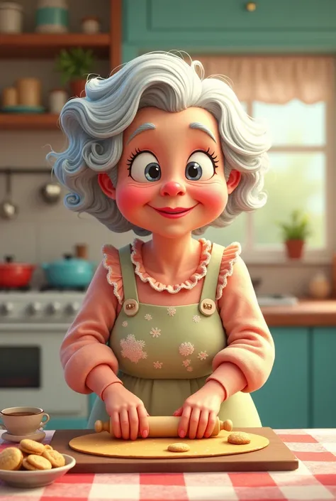 an 80&#39;s cartoon granny baking some cookies
